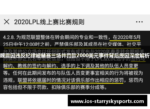 魏震因违反纪律被禁赛三场并罚款2000美元事件背后原因深度解析